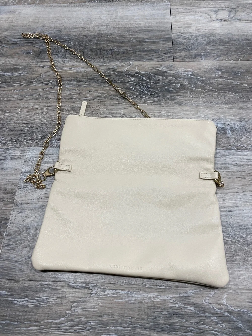 Cheri Hoover Cream Leather Clutch with Gold Chain Strap